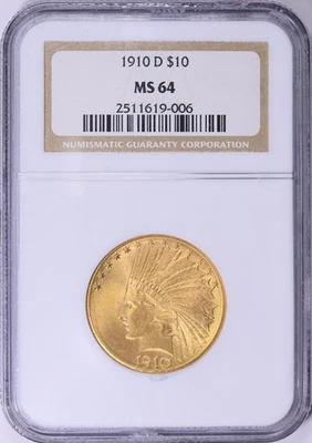 1910 D $10 Indian Gold Eagle  NGC MS 64, Looks Gem +, Top Quality! - Image 1 of 3