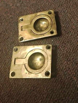 Комплект винтажных латунных или бронзовых углубленных прямоугольных колец люка для лодки - Изображение 1 из 3