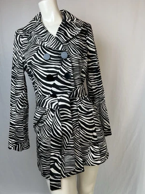 Ann Taylor, Abrigo Mujer 3/4 Doble Pecho Cinturón Estampado Cebra Algodón Pequeño Foto 1 de 4