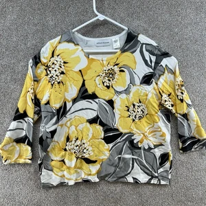 Alfred Dunner Women's Pullover Top Size XL Yellow Multicolor Floral 3/4 Sleeve - Picture 1 of 10