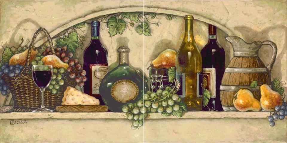 Mural de azulejos de salpicadero de cerámica con temática de vino - Despensa de vino y queso II Foto 1 de 1