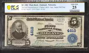 1902 $5 FIRST NATIONAL BANKNOTE CURRENCY FR.602 OAKLAND NEBRASKA PCGS 25 VF (170 - Picture 1 of 2
