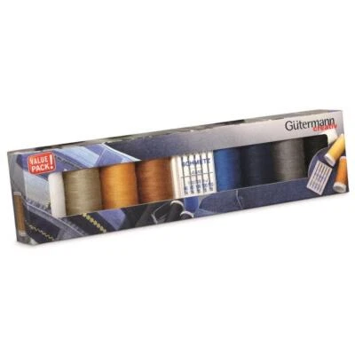 Gütermann Denim + Jeansnadeln Nähfaden-Set (8 Farben/ 100 m) Nähgarn für Jeans - Bild 1 von 4