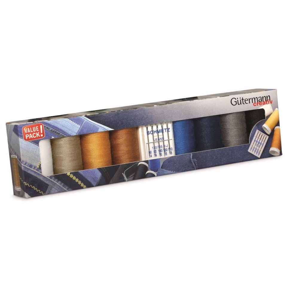 Gutermann -Thread -Set Denim 8 m und 5 Jeansautomatnadeln