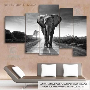 120x80cm- Kit 5 Paintings Printed Painting Fabric Deco - Elephant EL10BW-5T1280A - Foto 1 di 5