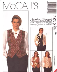 McCall's 7255-Misses Lined Vests-Fitted Vest Front Button/Trim Variations 10 - Picture 1 of 4