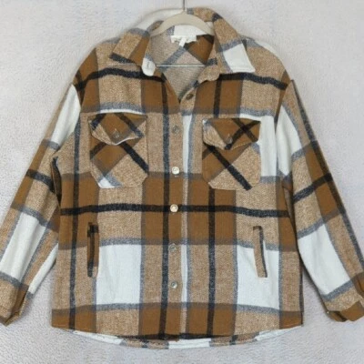 Chaqueta para mujer Bohme marrón a cuadros de franela de gran tamaño talla S Foto 1 de 4