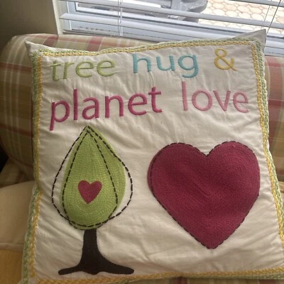 Pottery Barn Teen Tree Hugger Pillow Cover Organic Cotton Love Hug Planet Pink - Image 1 of 3