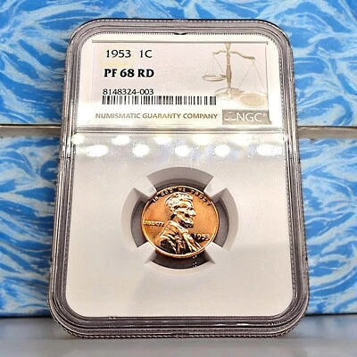 1953 Proof Lincoln Wheat Cent 1c | NGC PF 68 RD | Red Flashy Surfaces! - Image 1 of 4