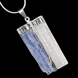 CHARGED Blue Kyanite SELENITE Crystal Chakra Pendant Sterling Silver Necklace Re - Picture 1 of 5
