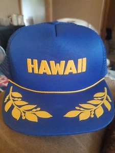 Cappello vintage Hawaii maglia snapback camionista corda oro ricamato blu berretto NoS! - Foto 1 di 5