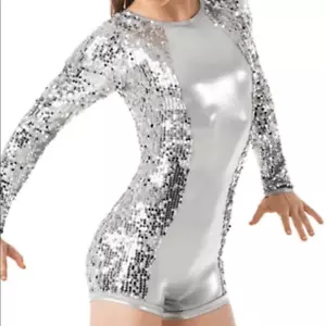WEISSMAN Balera Dance Costume silver sequin metallic Biketard SC child SQ9633 - Picture 1 of 10