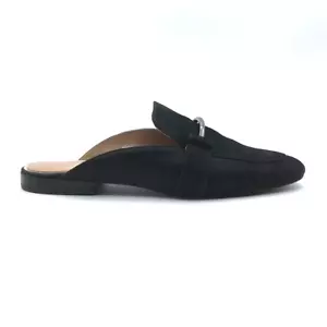Linea Paolo Womens Mule Flat Shoes Black Suede Slip On Apron Toe 9.5 M - Picture 1 of 11