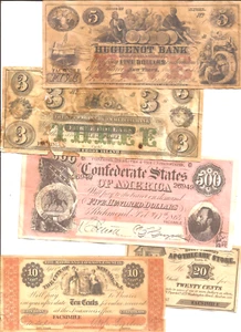 Lot of 5 REPRODUCTION antiqued U.S. Civil War era Note paper money bills lot M4 - Picture 1 of 2
