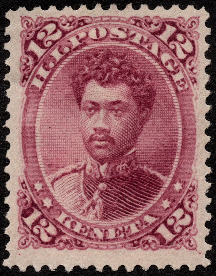 Estampilla de Hawaii Scott # 46 como nueva - 12 centavos rojo lila príncipe William Pitt Leleiohoku Foto 1 de 1
