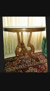 Antique Victorian 1800's Walnut Round Marble Top Table  - Picture 1 of 3