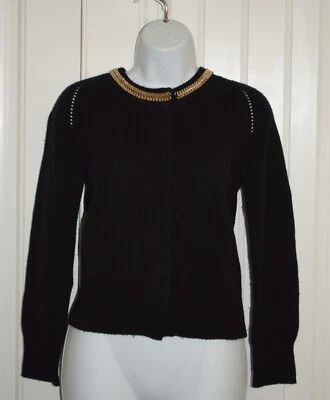 Cárdigan negro para mujer Burberry cadena dorada en escote lana talla S Foto 1 de 4