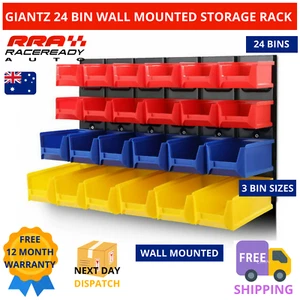 Giantz 24 Bin Storage Rack Wall Mounted Tools Steel Board Organiser Work Garage - Picture 1 of 6