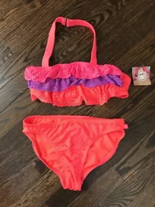 Girls Op Swimsuit- Pink Purple Ruffle Bathing - Size L(10-12)- NEW! FREE SHIP!! - Picture 1 of 6