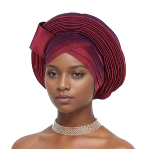 African Women Cap Aso Oke Headtie Auto Gele Hair Loss Turban Wrap Hat Headwear - Picture 1 of 26