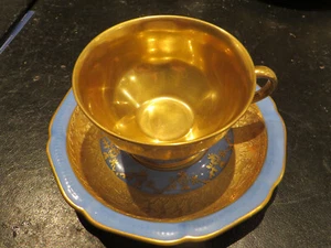 DW Karlsbader Porzellan, Sammeltasse m. Unterteller, Moccat,BlauGold,Wertarbeit  - Bild 1 von 7