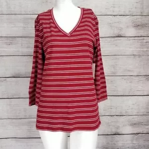 NEW 1901 S Striped 3/4 Sleeve Top Tee T-shirt Red/White NWT Casual Spring Summer - Picture 1 of 6