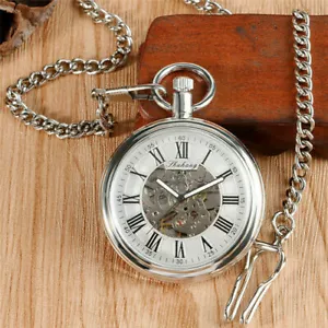 Steampunk Mens Hand Winding Automatic Mechanical Pocket Watch Pendant Chain Gift - Picture 1 of 24