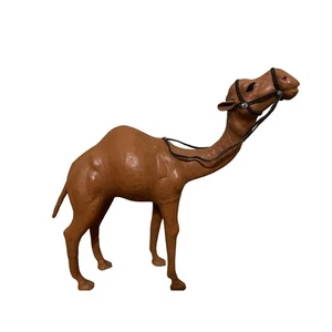 Leather Wrapped Decorative Camel Figure 12"x14.5" Statue Glass Eyes Vintage - Picture 1 of 17