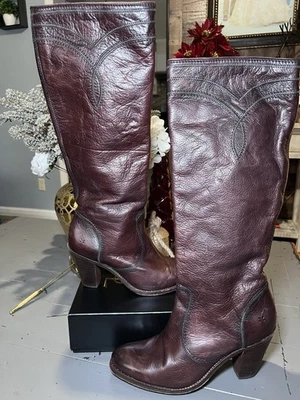Frye Mustang Seam Stitch Women's Burgundy Leather Boots Size 10 B - Image 1 of 4