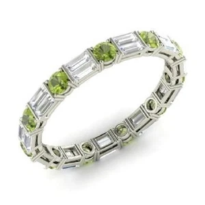 1.96 Ct Natural Green Peridot & Diamond Engagement Eternity Band 14K White Gold - Picture 1 of 4