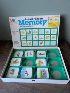 Vintage 1980 Milton Bradley Animal Families Memory Card Matching Game Complete - Picture 1 of 5