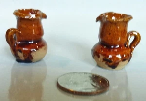 2 Vtg Brown 1:12 Miniature Pitchers Terracotta Clay Handmade Mexican Primitive - Picture 1 of 4