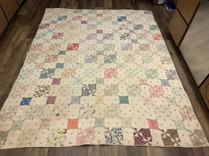 Antique Handmade/Tied Patchwork Multicolored Block Cotton 90x70” Country Quilt - Picture 1 of 15