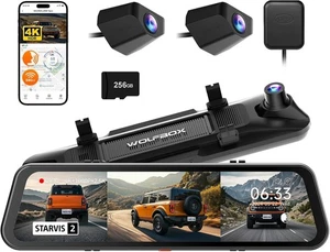 WOLFBOX G900 Tripro Bumper Version 3 Channel 4K Mirror Dash Cam, STARVIS 2 IMX67 - Picture 1 of 7