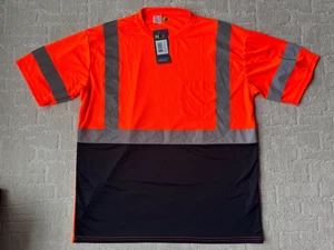 NKE Safety Apparel Shirt High Visibility Reflective Short Sleeve Orange Black XL - Picture 1 of 11
