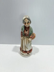 Vintage Old Woman Figurine, Standing With Cane Carrying A Basket - Picture 1 of 11