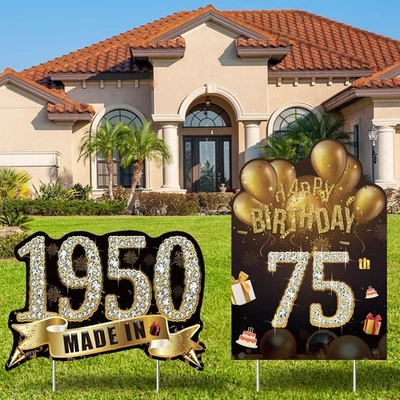 2 Piezas Letrero Decoración Patio 75 Cumpleaños Oro Negro para Hombres Mujeres, Feliz 75º... Foto 1 de 4