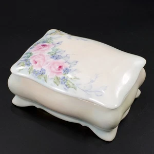 Porzellan Kommode Schatulle handbemalt Vintage Midcentury Rosen pfirsichblau Schmuckstück - Bild 1 von 18