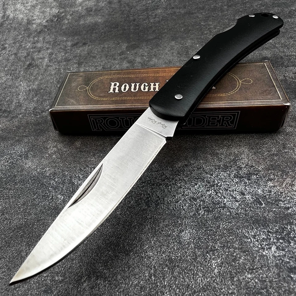 Faca de bolso dobrável Rough Rider preta alumínio Lockback 3" lâmina furo de cordão - Imagem 1 de 4