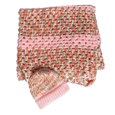 Conjunto de chapéu gorro cobertor berço bebê criança crochê feito à mão rosa multicolorido NOVO - Imagem 1 de 4