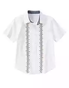 Gymboree Boys White Shirt Embroidered Chambray Trim Button Up BLUE SAFARI 6-12M - Picture 1 of 2