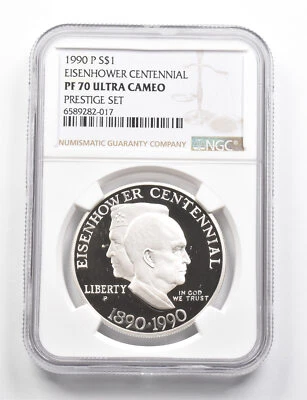 PF70 UCAM 1990-P Eisenhower Centennial Commem. Silver $1 Prestige Set NGC *9845 - Image 1 of 3