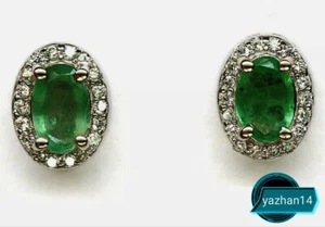 PENDIENTES DE ESMERALDA VERDE NATURAL Y CZ BLANCO PLATA DE LEY 925 - Imagen 1 de 3