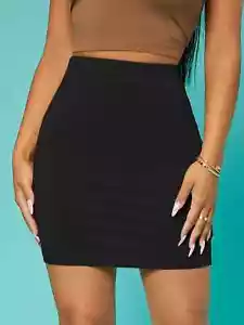 Women's Sexy Elastic High Waist Solid Bodycon Black Skinny Skirt XS S M L - Picture 1 of 4