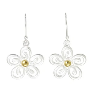 925 Silver & Gold Daisy Hook Drop Dangly Earrings RRP£28 (D1030) Boxed - Picture 1 of 5