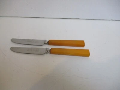 2-B Thomas & Co Makers Sheffield Stainless Steel Bakelite MCM Butter Knives - Image 1 of 4