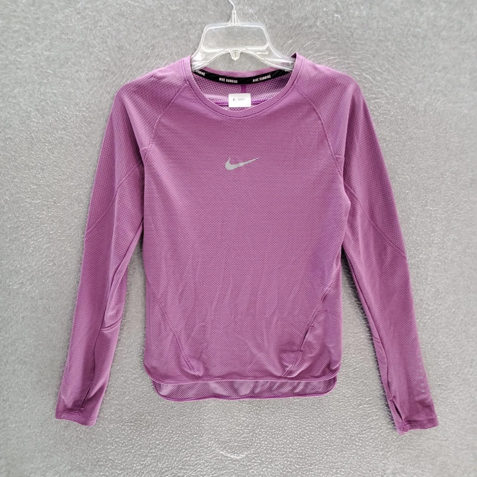 Nike Mujeres Ropa Activa Top Pequeño Púrpura Aero React Rayas Swoosh Dri-Fit LEER Foto 1 de 4