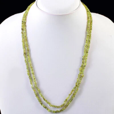 100.00 Cts Earth Mined 2 Strand Green Peridot Faceted Beads Necklace NK 25E120 - Image 1 of 2