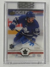 2020-21 UD Clear Cut Nick Robertson Rookie Auto Exclusives /65 SP Toronto Leafs