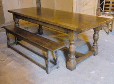 Rustic Refectory Table Bench Dining Set - English Abbey Oak - Image 1 of 4